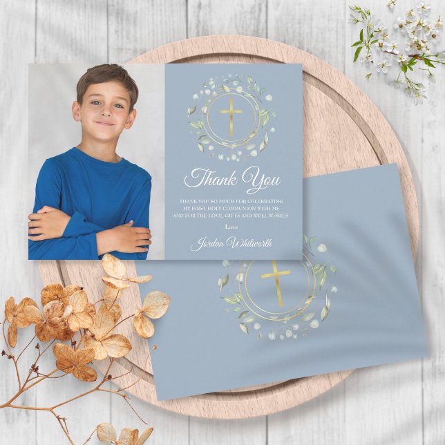 Kommunision Dusty Blue Greenery Photo, första Heli Tack Kort (Skapare uppladdad)