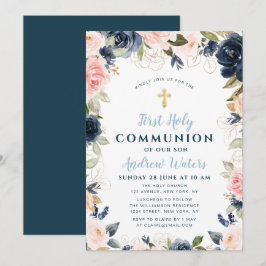 Kommunision för flotta och  blommigt första heliga inbjudningar