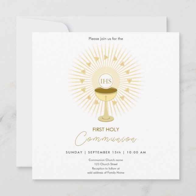 Kommunision Guld med Chalice-inbjudan Spara Datumet (Framsida)