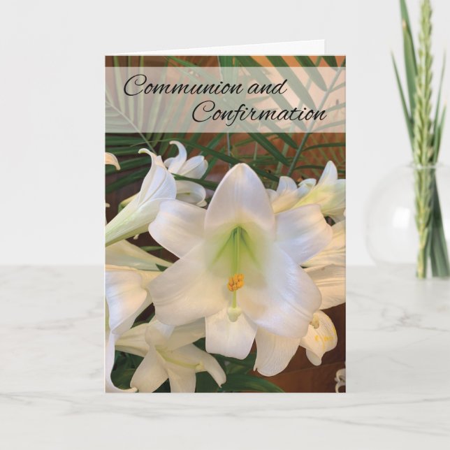 Kommunision och bekräftelse RCIA White Lilies Fern Kort (Framsida)