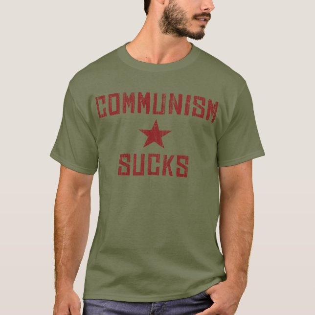 Kommunism suger - Amerika först Anti-Kommunistisk T-shirt (Framsida)