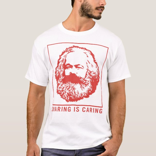 Kommunismen Shirt, Sharing Caring Karl Marx T Shirt (Framsida)