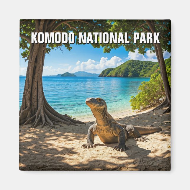 Komodo Dragon Indonesia nationalpark Magnet (Framsidan)