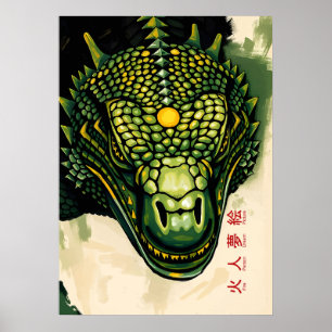 Komodo Dragon Pansar Huvud – Vild Reptilisk Kraft Poster