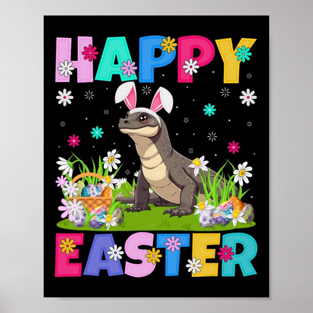 Komodo Dragon Påskägg Hunt Bunny Ear Komodo Dra Poster (Framsidan)
