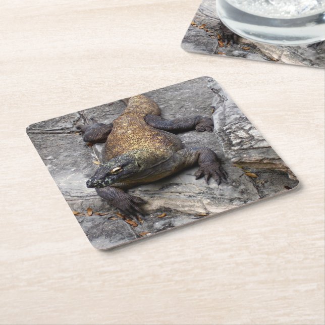 Komodo Dragon Stone Perch Underlägg Papper Kvadrat (Vinklad)