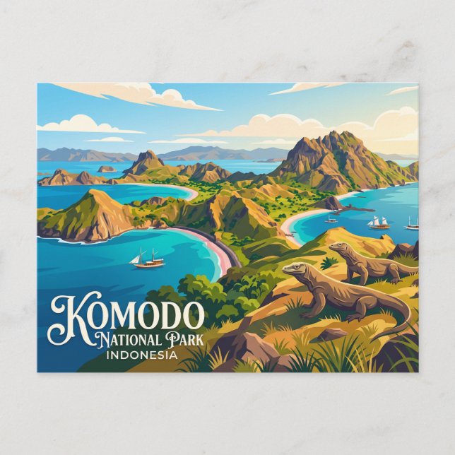 Komodo nationalpark Indonesien Vykort (Framsida)