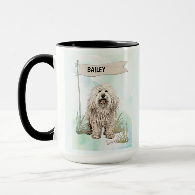 Komondor Akvarell Personlig Hund Mugg (Vänster)
