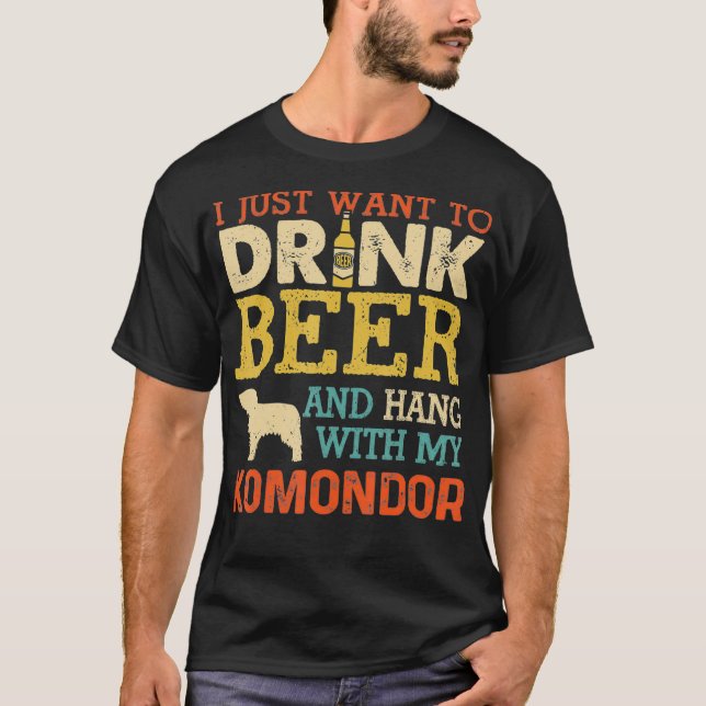 Komondor Dad Drink Beer Hang With Dog Funny Men T Shirt (Framsida)