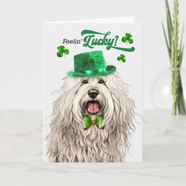 Komondor Hund Feelin' Lucky St patrick's day Helgkort (Framsida)