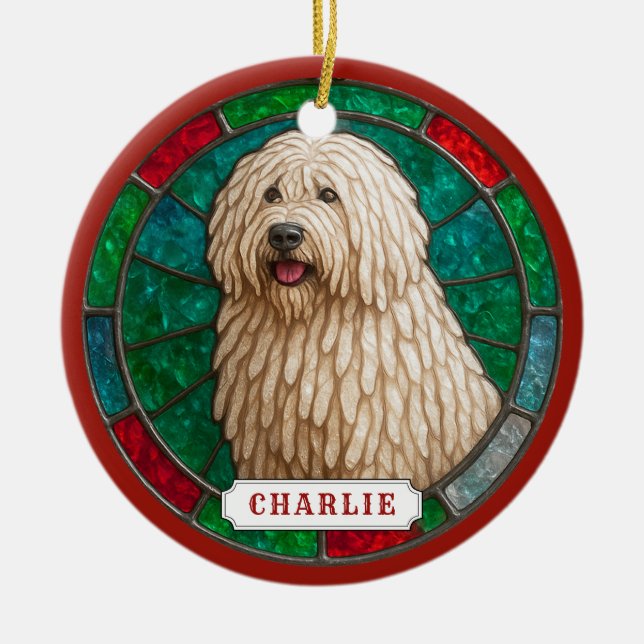 Komondor Hund Keramisk Cirkulär Ornament (Framsidan)