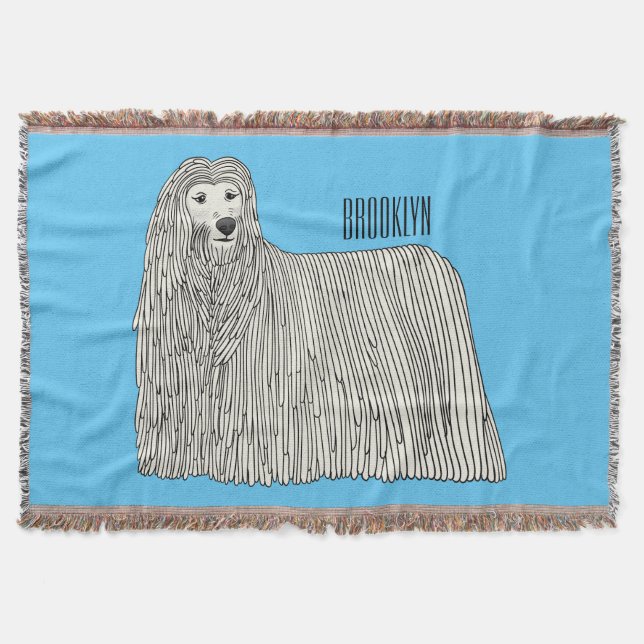 Komondor hund tecknad illustration filt (Framsidan)