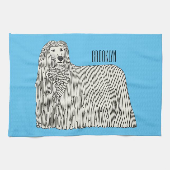Komondor hund tecknad illustration kökshandduk (Horisontell)