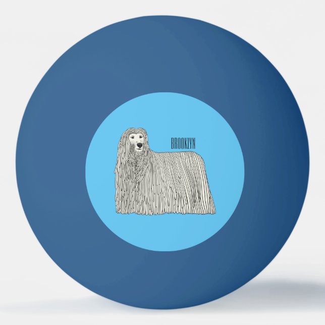 Komondor hund tecknad illustration pingisboll (Framsidan)