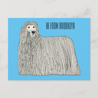 Komondor hund tecknad illustration vykort