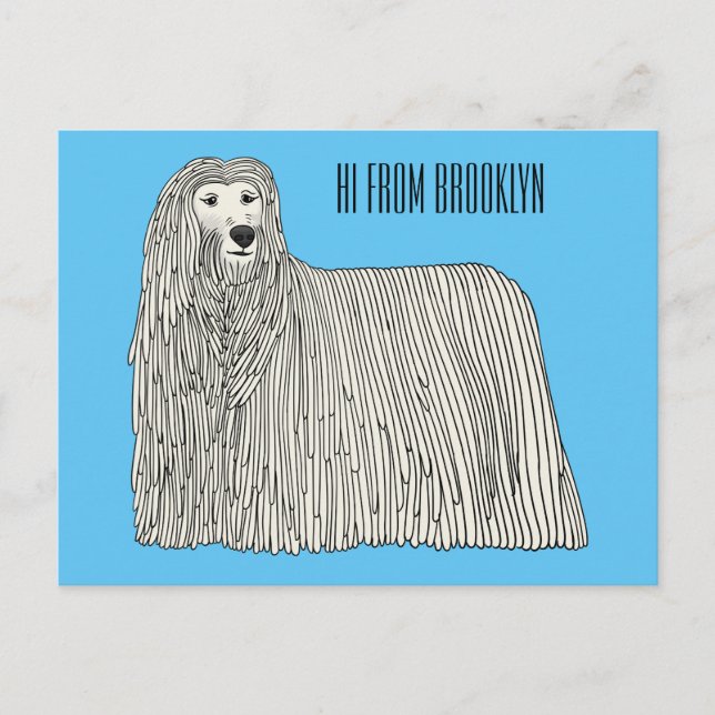 Komondor hund tecknad illustration vykort (Framsida)