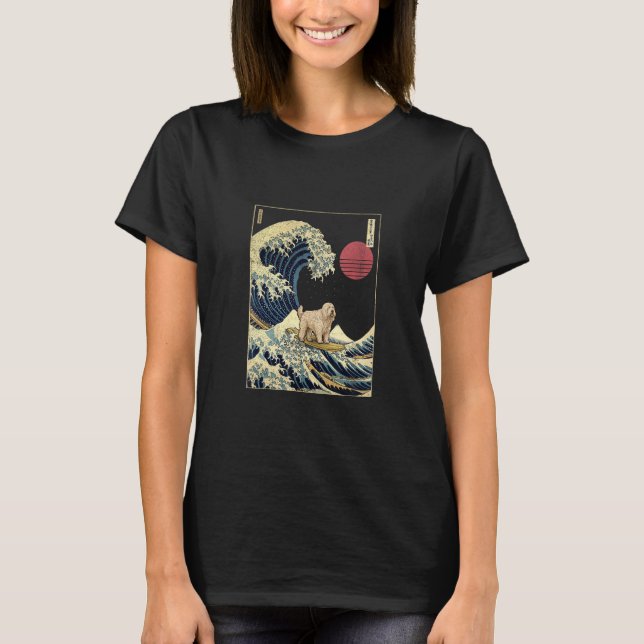 Komondor Japanska Kanagawa Wave Surfa Hund T Shirt (Framsida)
