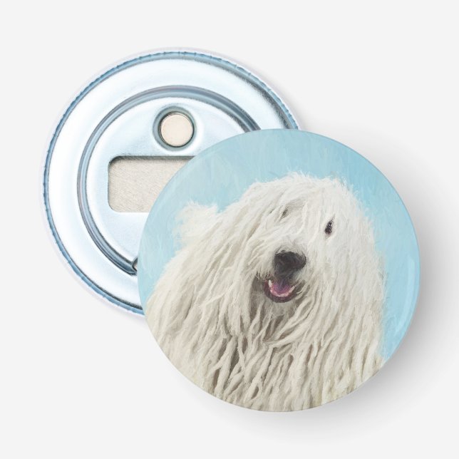 Komondor Painting - Cute Original Hund Art Flasköppnare (Framsidan)