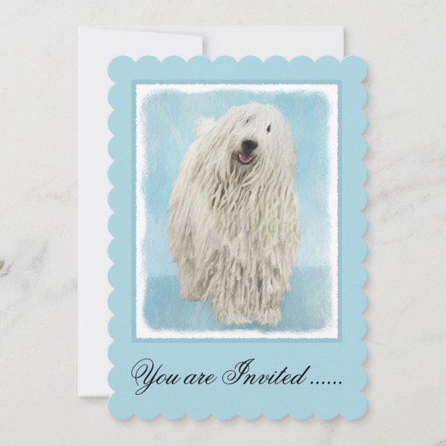 Komondor Painting - Cute Original Hund Art Inbjudningar (Framsida)