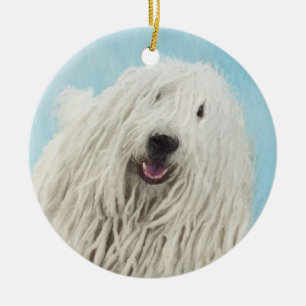 Komondor Painting - Cute Original Hund Art Julgransprydnad Keramik