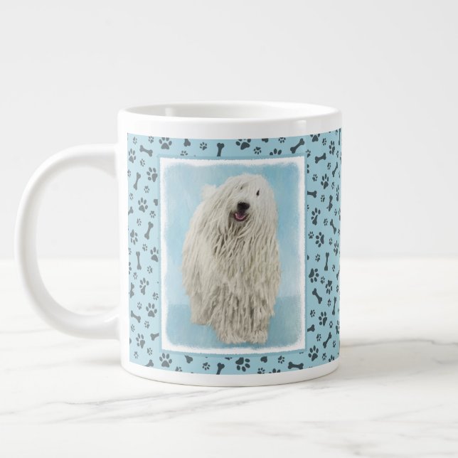 Komondor Painting - Cute Original Hund Art Jumbo Mugg (Vänster)