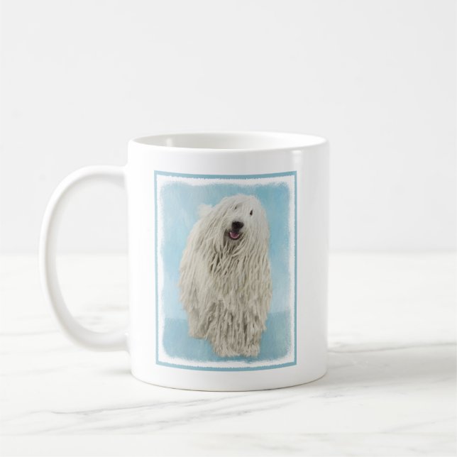 Komondor Painting - Cute Original Hund Art Kaffemugg (Vänster)