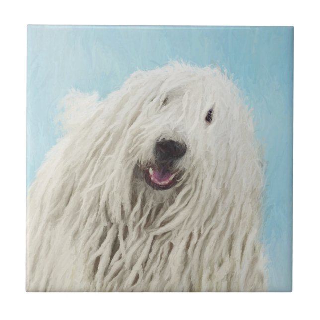 Komondor Painting - Cute Original Hund Art Kakelplatta (Framsidan)