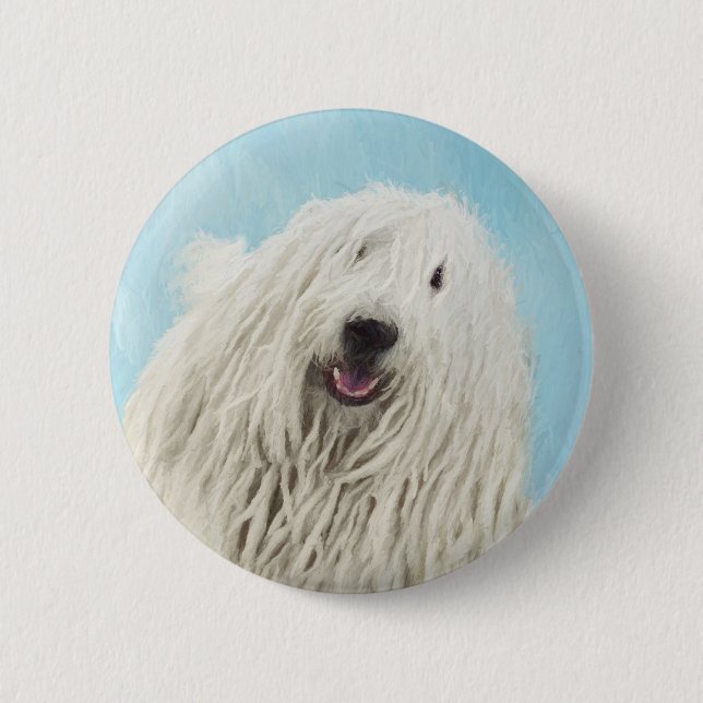 Komondor Painting - Cute Original Hund Art Knapp (Framsida)