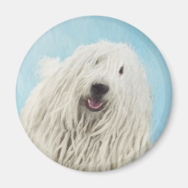 Komondor Painting - Cute Original Hund Art Magnet (Framsidan)