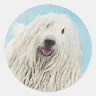 Komondor Painting - Cute Original Hund Art Runt Klistermärke