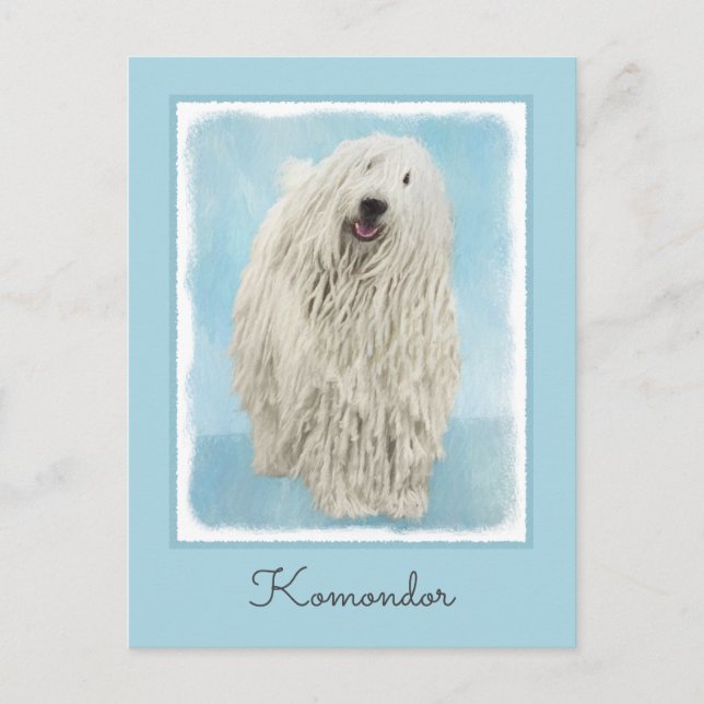 Komondor Painting - Cute Original Hund Art Vykort (Framsida)