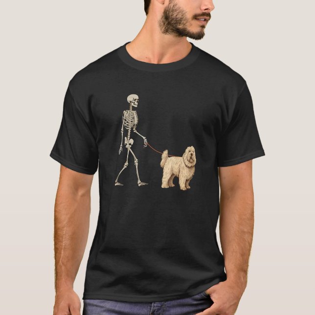 Komondor Skeleton Dog Walking Halloween Dog T Shirt (Framsida)