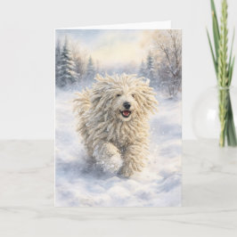 Komondor Snow Joy – Watercolor Holiday Card Helgkort