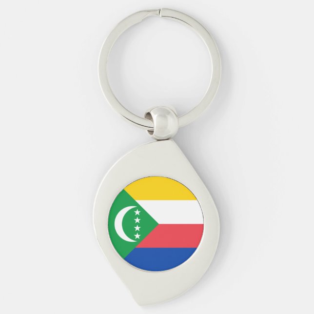 Komorerna Flagga Swirl Silverfärgad Nyckelring (Framsidan)