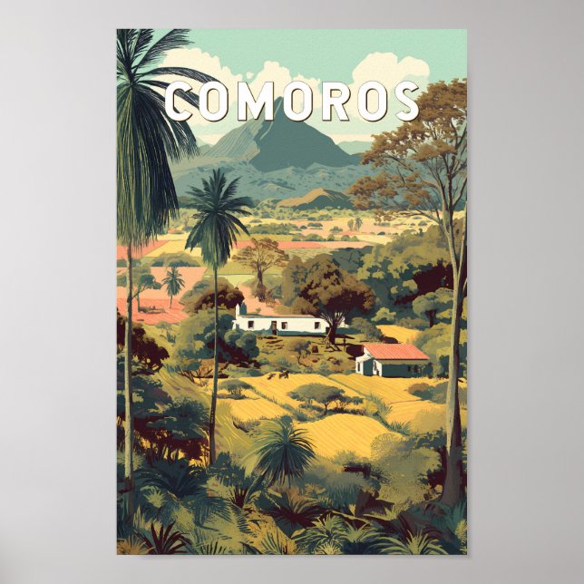 Komorerna Illustration Resa Konst Vintage Poster (Framsidan)