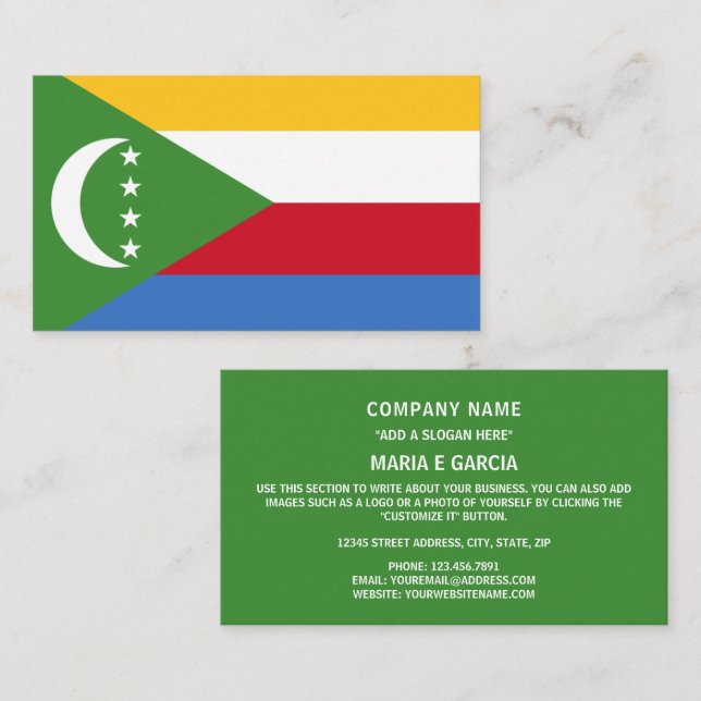 Komorernas Flagga, Komorernas Flagga Visitkort (Fram/baksida)