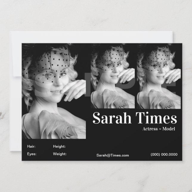 Komp.mall för huvudskott för Actor & Model Inbjudningar (Framsida)