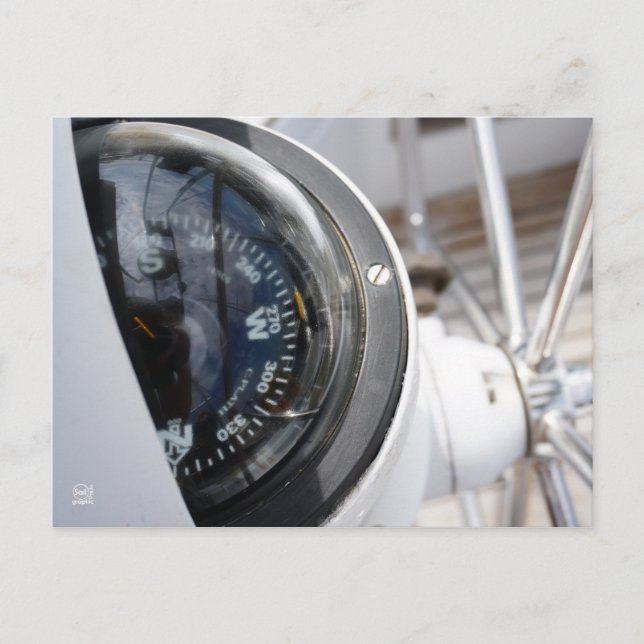 Kompas dat de richting geeft aan een avontuur. vykort (Framsida)