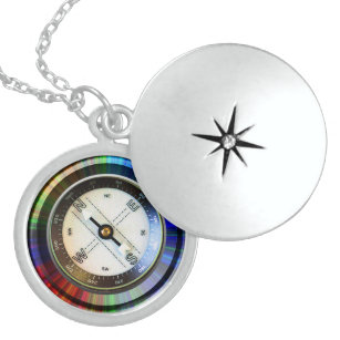 Kompass för sterling silverLocketFaux Berlockhalsband