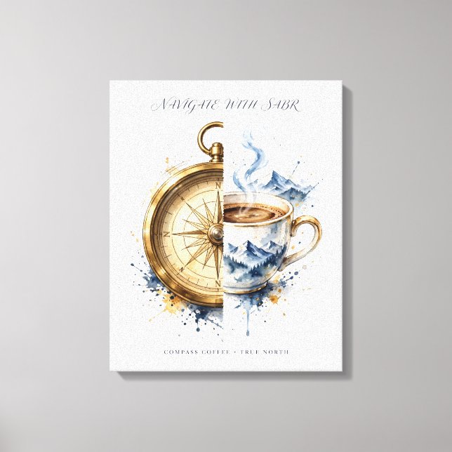 Kompass Kaffe Berg Canvas Väggkonst (Framsida)