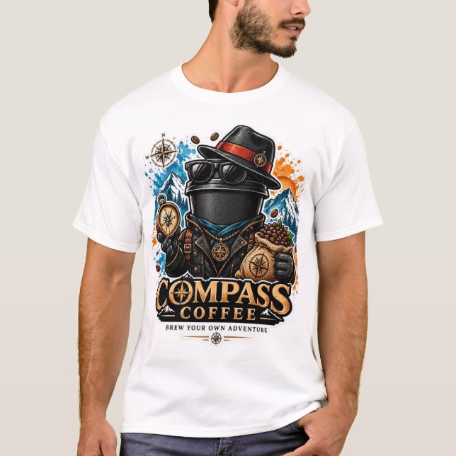Kompass Kaffeäventyr Vintage Design T Shirt (Framsida)