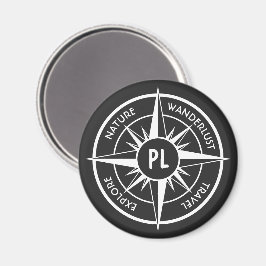 Kompass stjärna emblem monogram svart och vit magnet
