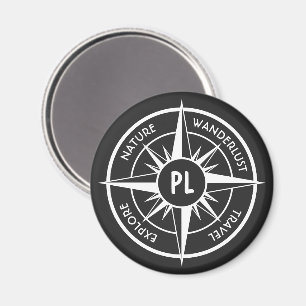 Kompass stjärna emblem monogram svart och vit magnet