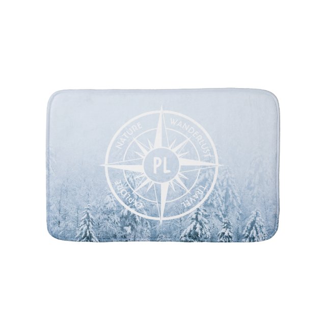 Kompass stjärna emblem monogram vinter gran skog badrumsmatta (Framsidan)