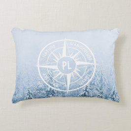 Kompass stjärna emblem monogram vinter gran skog prydnadskudde