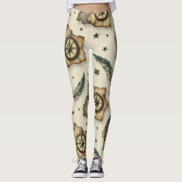 Kompasserar det gamla Kartor sjölösa Mönster Leggings