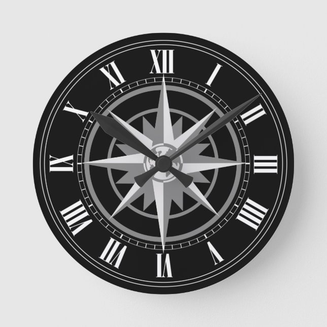 Kompasset steg med jordklotet rund klocka (Framsida)