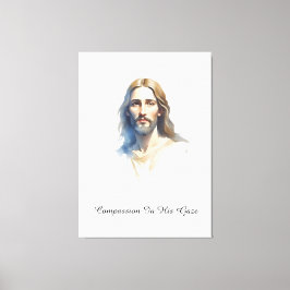 Kompassion i hans gaze- Jesus Vatten färg målning Canvastryck