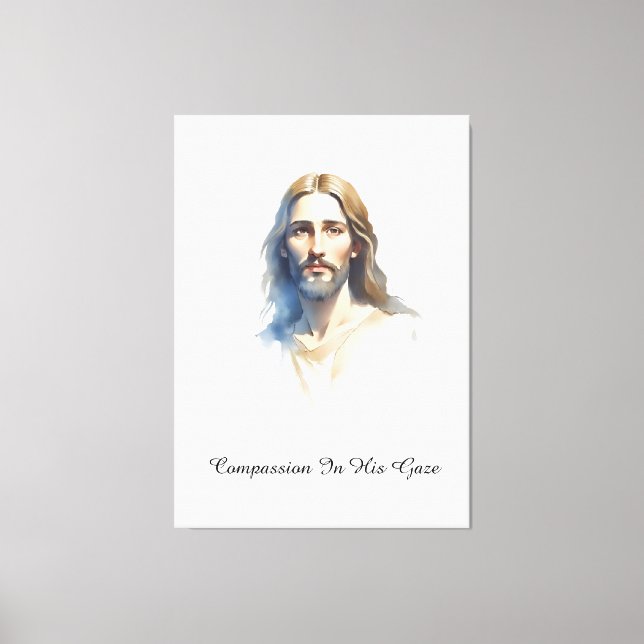 Kompassion i hans gaze- Jesus Vatten färg målning Canvastryck (Framsida)