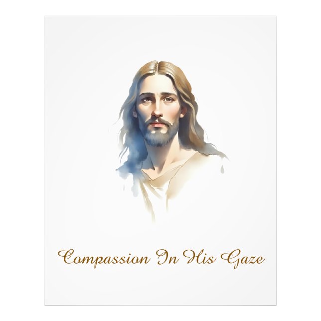 Kompassion i hans gaze- Jesus Vatten färg målning Fototryck (Framsidan)
